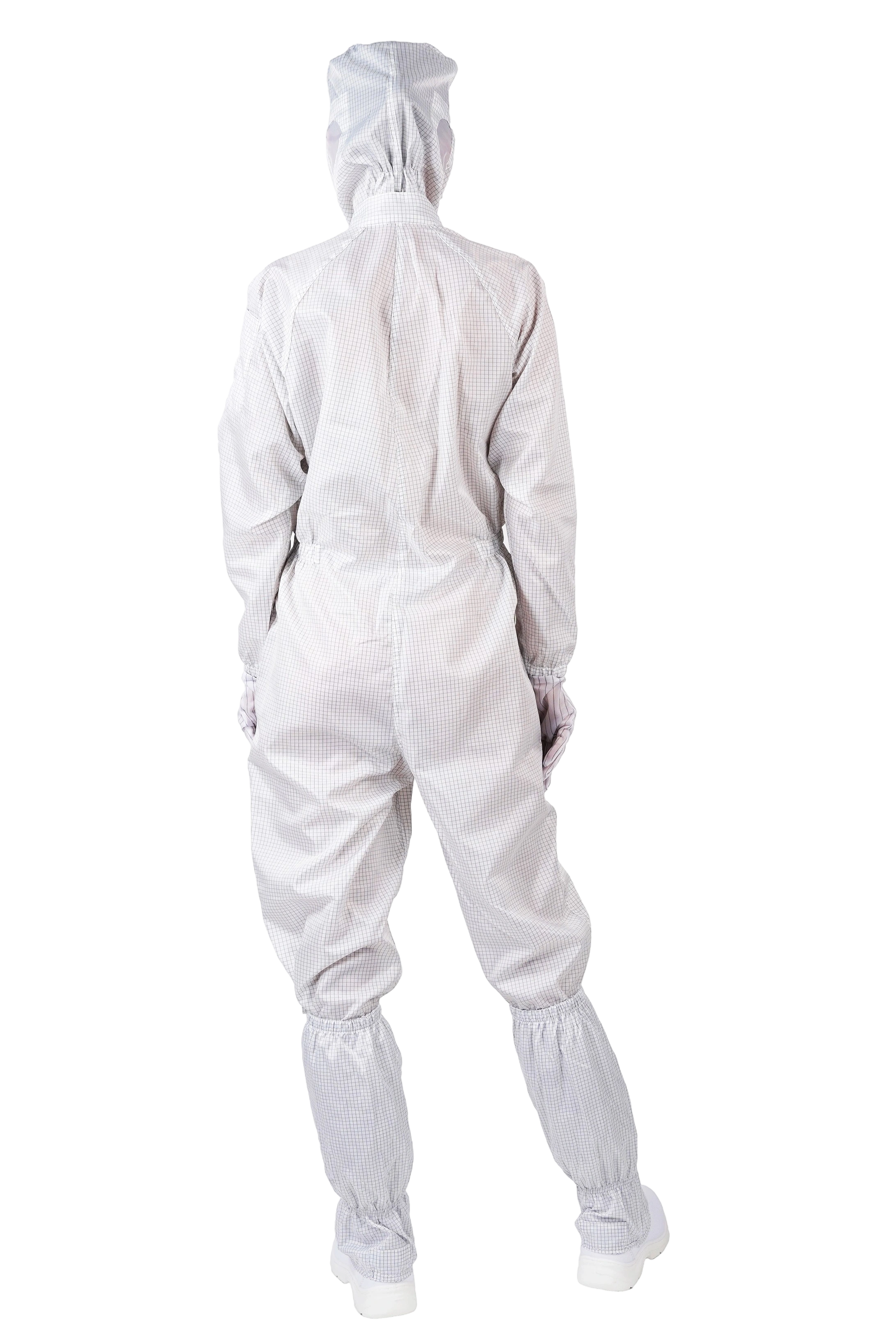 前ファスナー付きESD帯電防止フード付きつなぎ服（クリーンルーム用）