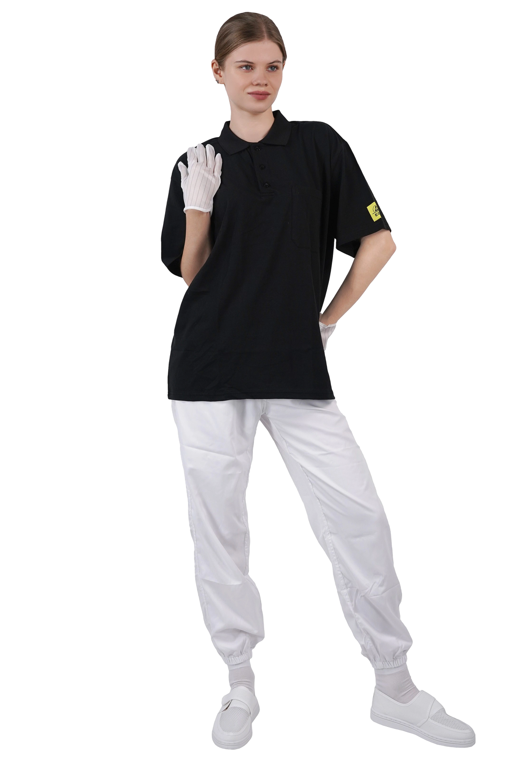 クリーン作業場用ESD Tシャツ、帯電防止半袖