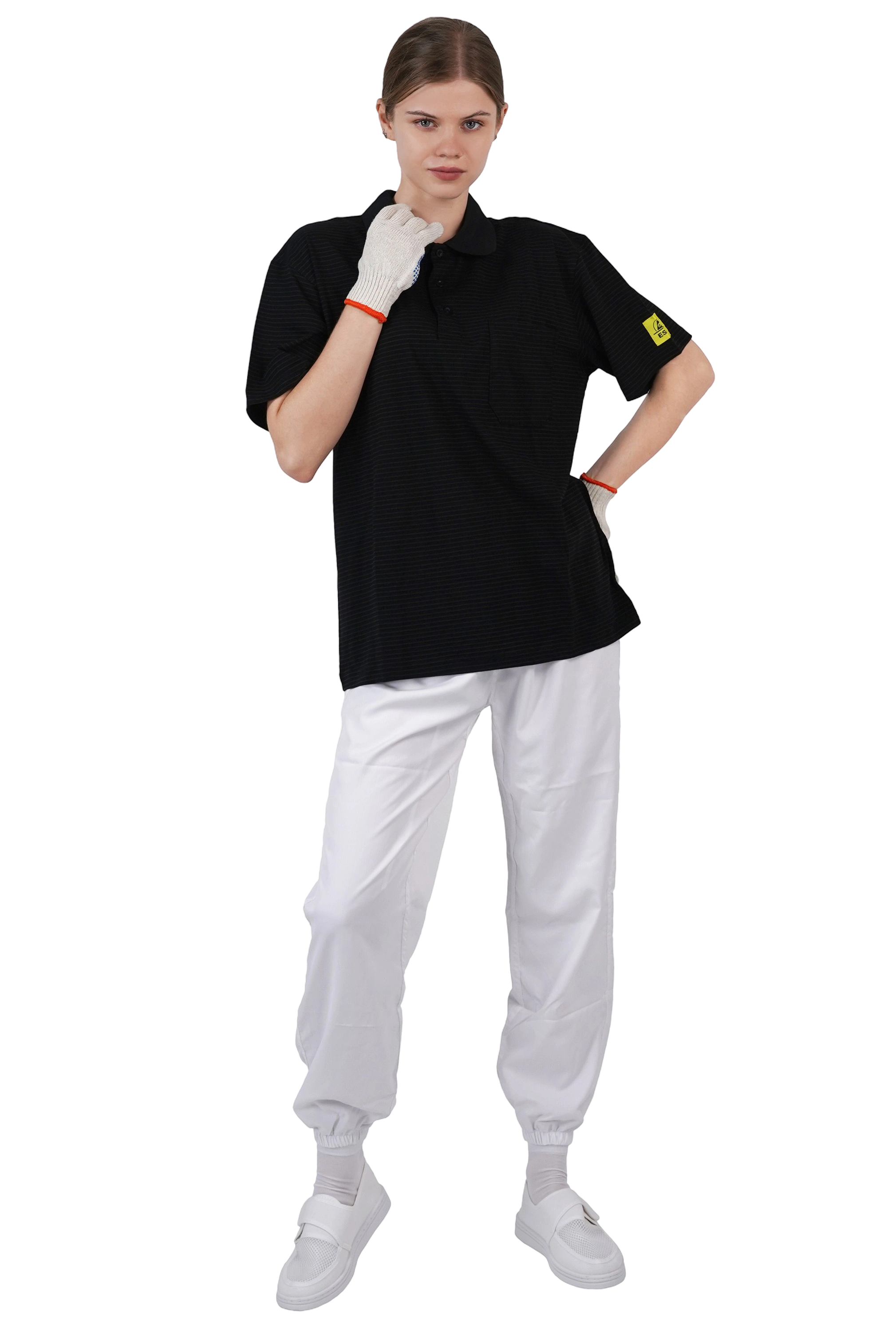 クリーン作業場用ESD Tシャツ、帯電防止半袖