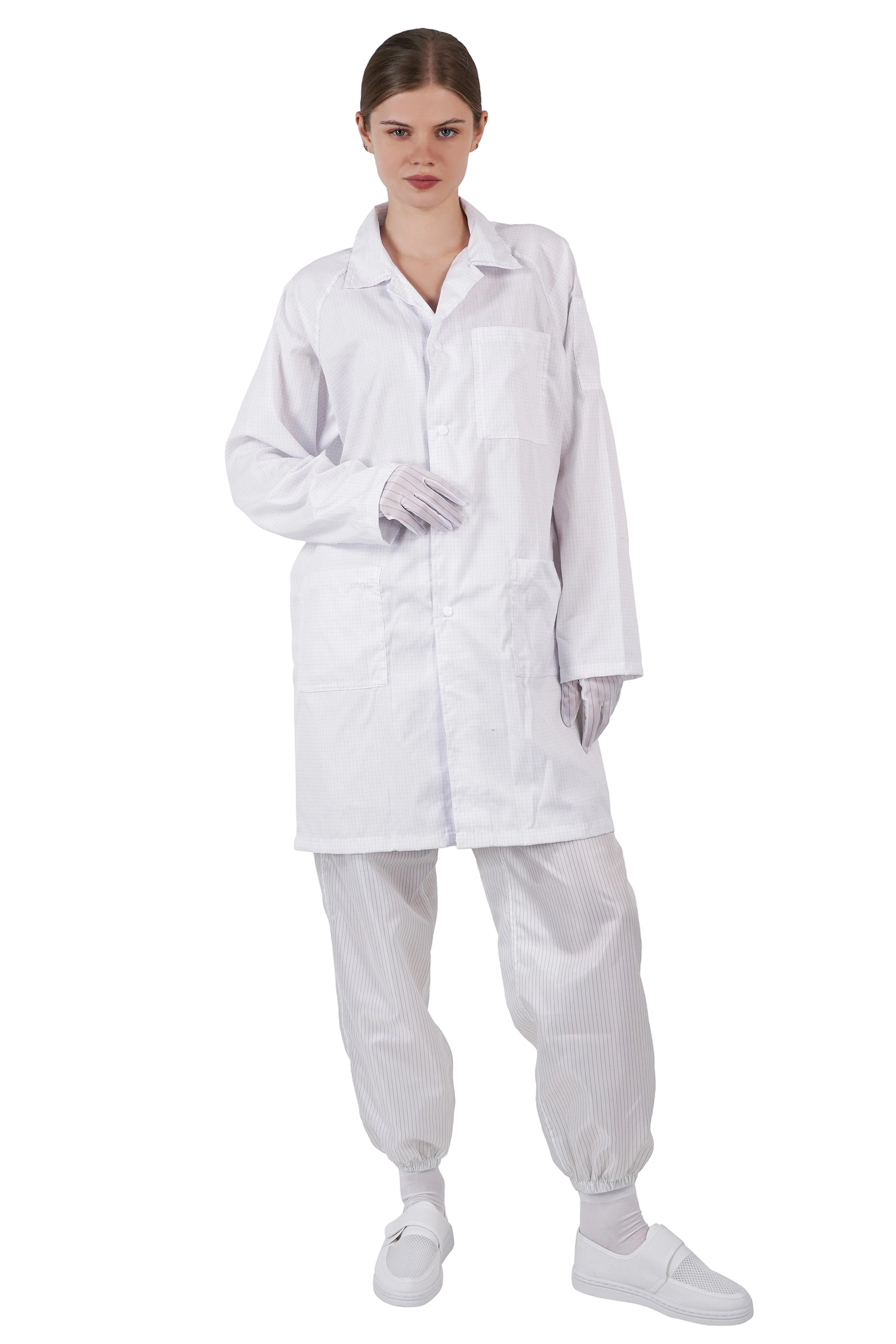 ESD対応TC綿素材の帯電防止スーツカラータイプロングコートクリーンルームウェア