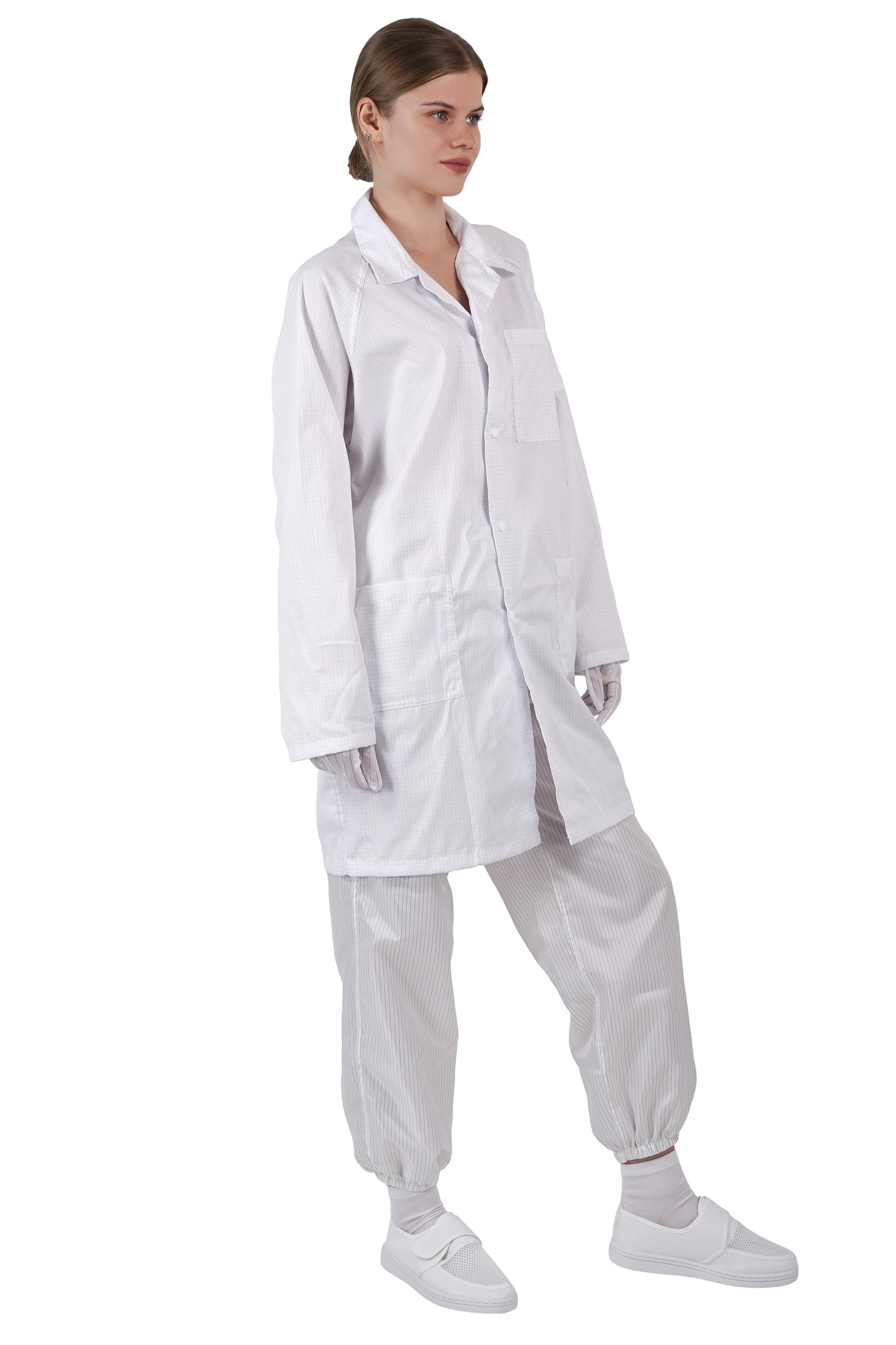 ESD対応TC綿素材の帯電防止スーツカラータイプロングコートクリーンルームウェア