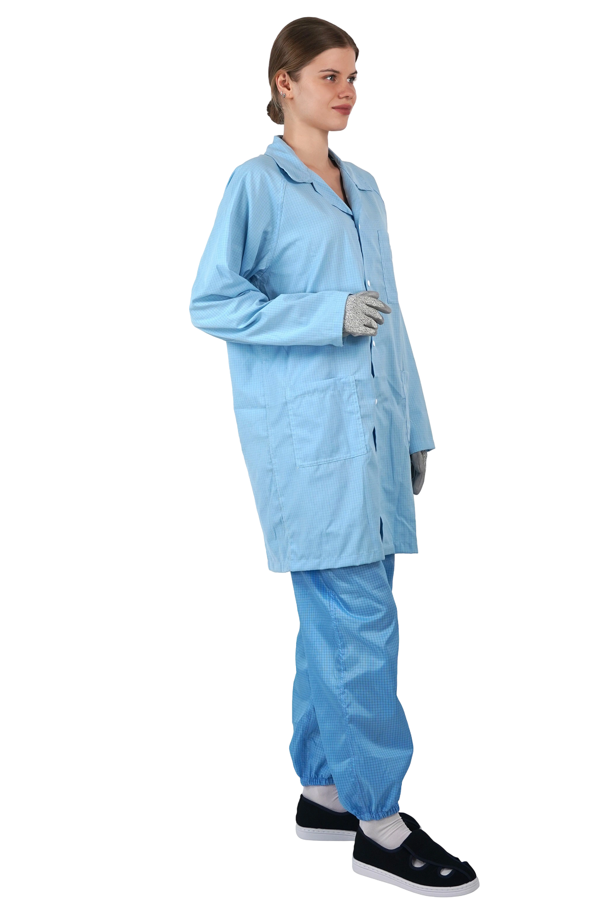 ESD帯電防止TCスーツカラーロングコート クリーンルーム用作業ウェア