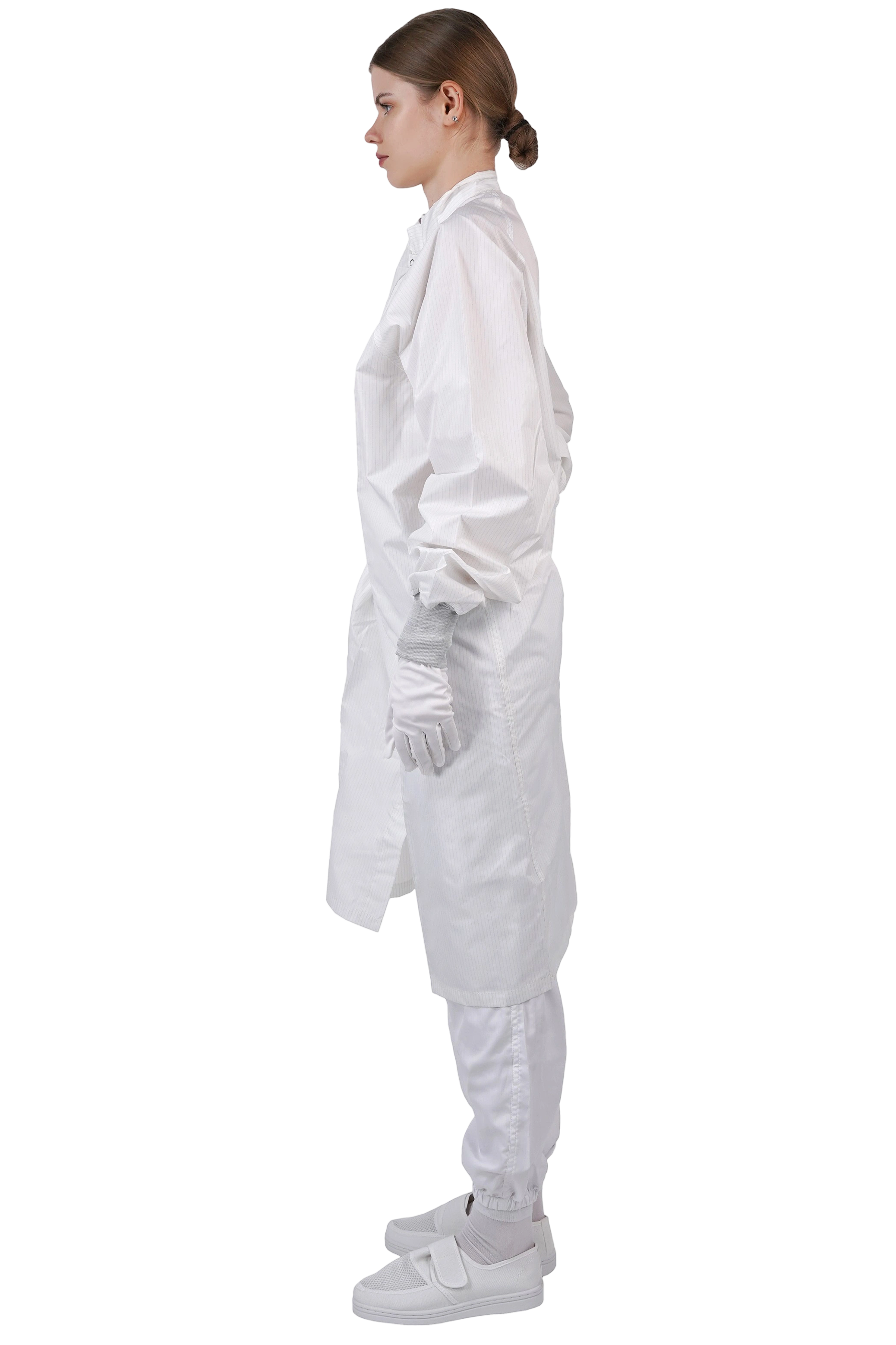 ESD対応の立ち襟ロングコート（膝下丈） クリーンルーム用ワークウェア