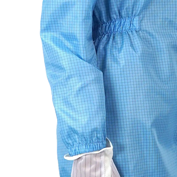 前ファスナー付きESD帯電防止クリーンルームつなぎ服（フード付き）